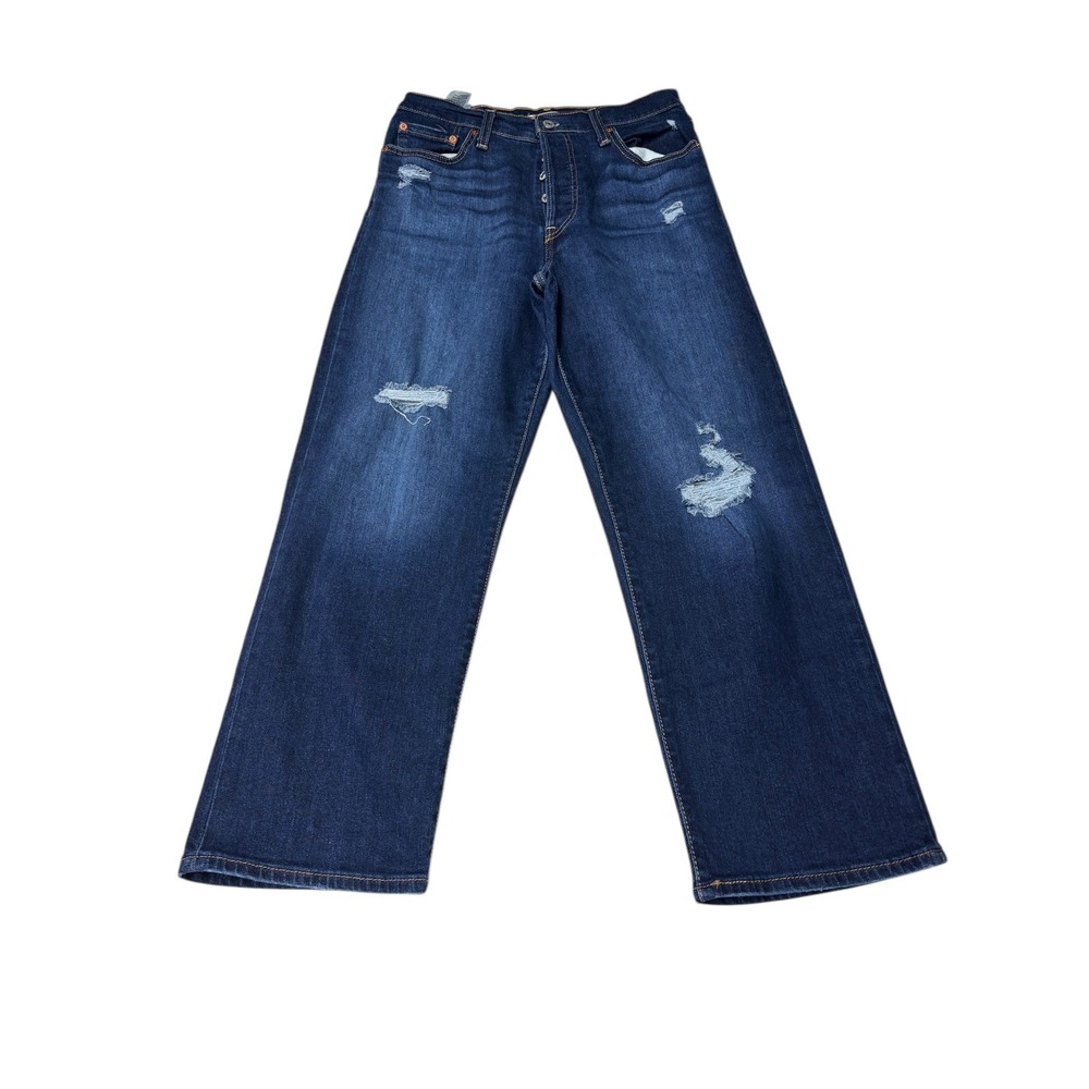 Levi Strauss Ribcage Straight Ankle Jeans Dark Wash Distressed Women's 29
